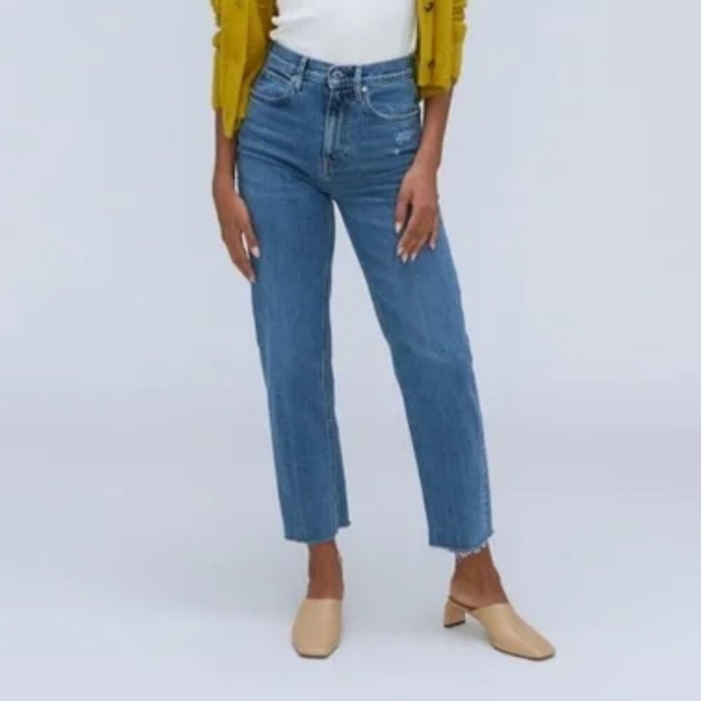 Everlane High Rise Straight Jeans in Blue